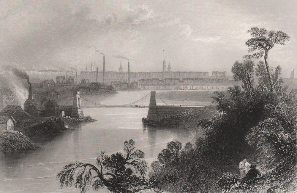 Aberdeen, from above the Chain (Wellington Suspension) Bridge. BARTLETT c1840